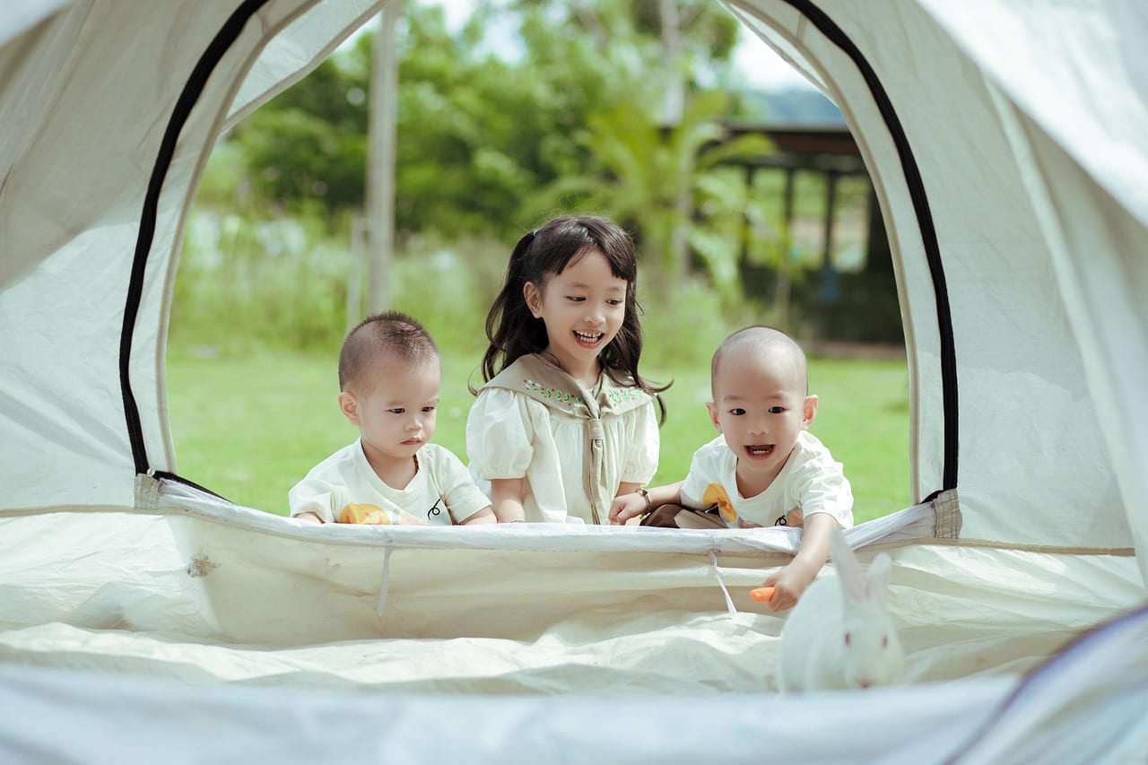 children, tent, rabbit, camping, kids, nature, outdoors, picnic on The Frugal Camper