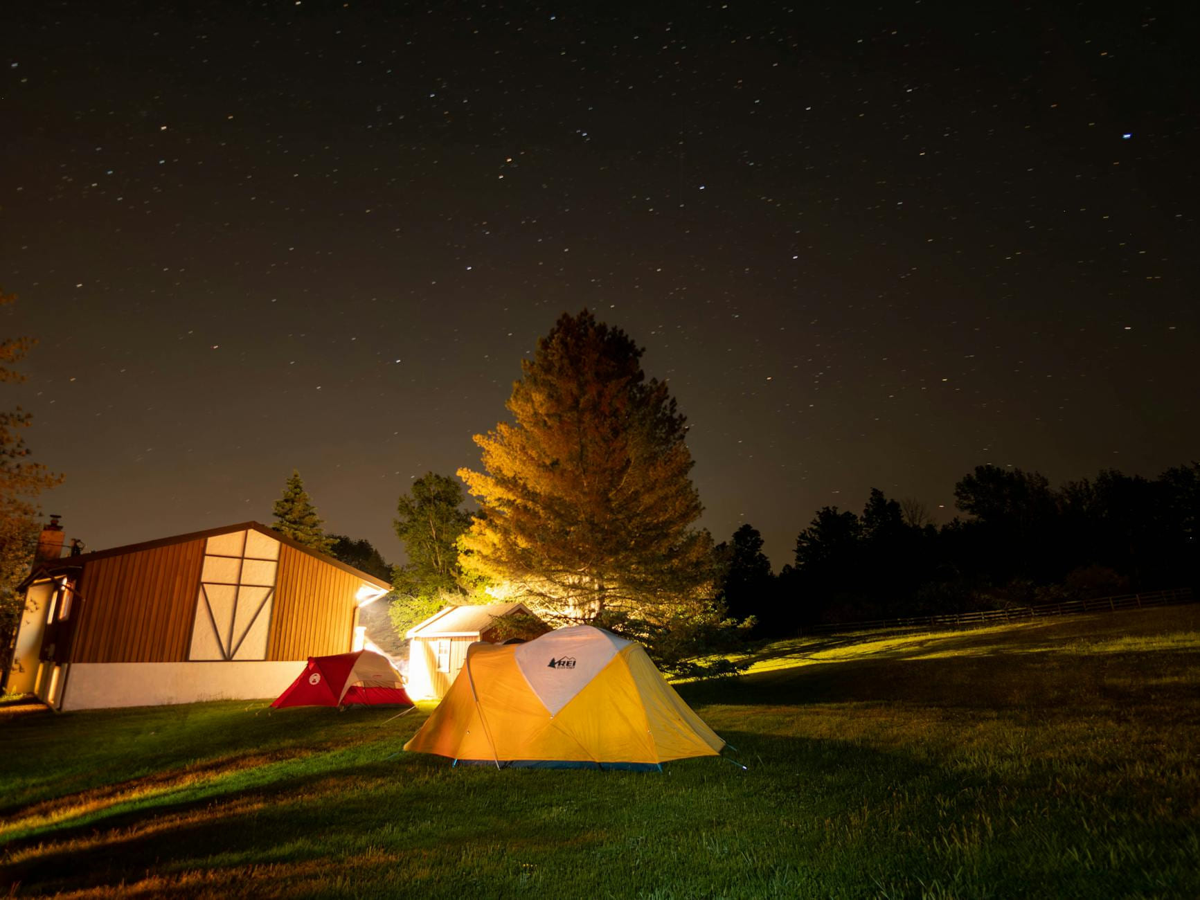Scenic camping under stars with tents in Windham, NY countryside. on The Frugal Camper